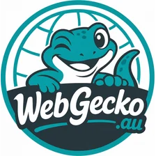 WebGecko logo, a teal gecko badge