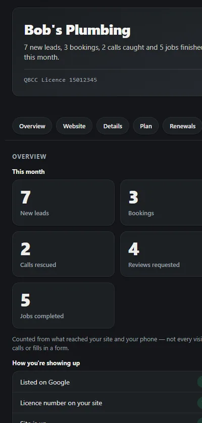 The WebGecko client portal on a phone screen