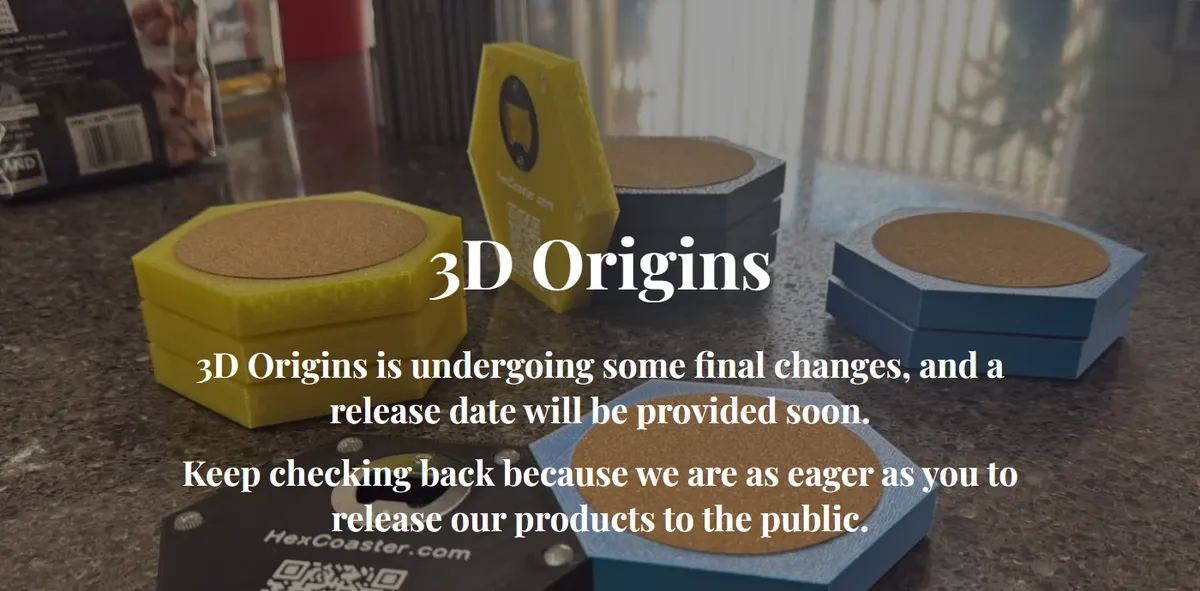 3D Origins website homepage on a desktop screen