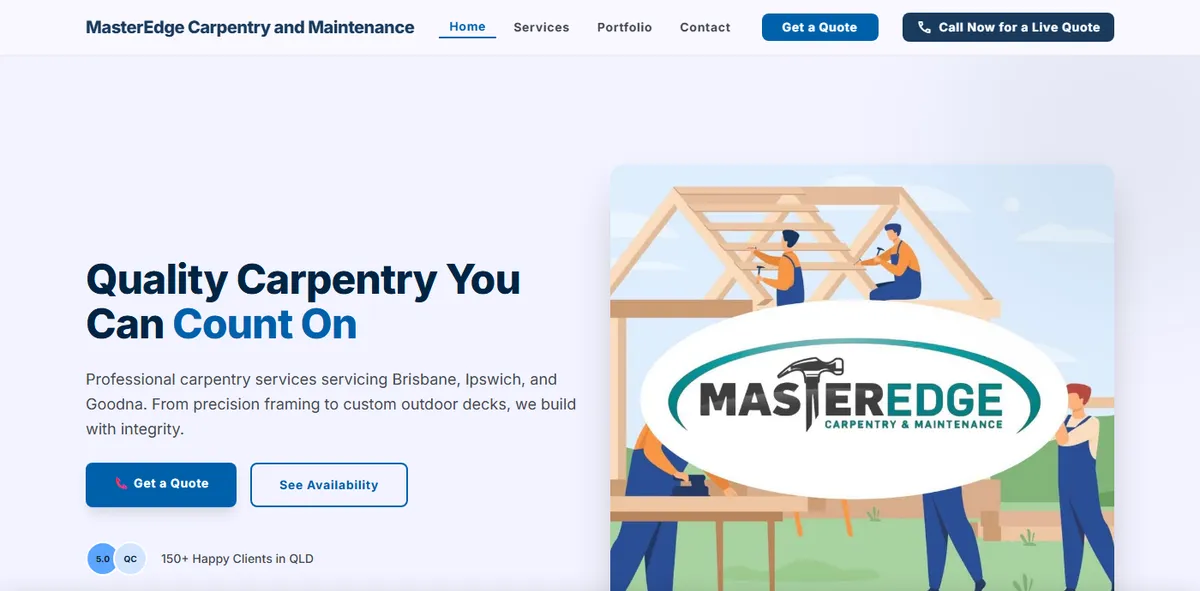 Master Edge Carpentry website homepage on a desktop screen